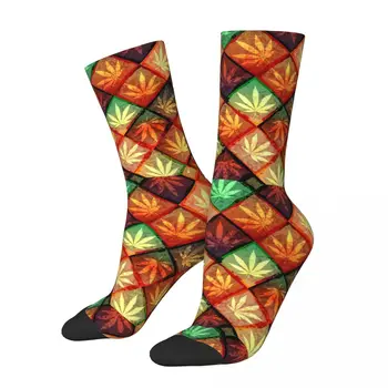 Модные мужские компрессионные носки в стиле хип-хоп, ретро, Weed Leaf, уличный стиль, Унисекс, Weed Leaf, бесшовный носок с принтом Happy Crew,