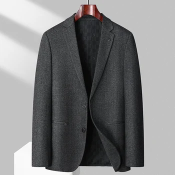Мужская новинка 2023 года, весенне-осенний деловой повседневный мужской модный вязаный костюм с лацканами, пальто