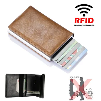 Мужской кошелек RFID Алюминиевая коробка Держатель для кредитных карт, футляр для удостоверения личности, противоугонный кошелек-кисточка, кошельки из искусственной кожи, зажим для денег, держатель для карт