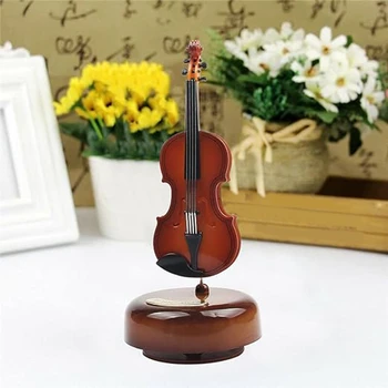 Музыкальная шкатулка для скрипки, мини-винтажная музыкальная шкатулка с вращающимся основанием, классическая копия инструмента для поделок