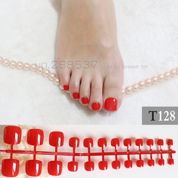 накладные ногти на ногах короткий абзац круглый Сплошной цвет candy Sunset red T128