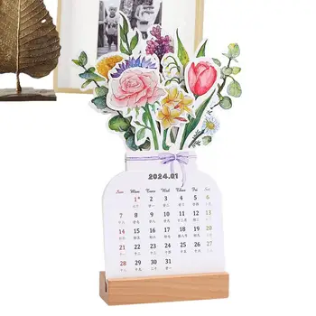 Настольный календарь с цветущими цветами, Постоянный ежемесячный планировщик, Дизайнерский календарь в вазе С держателем, украшения в цветочной тематике, Настольные Календари