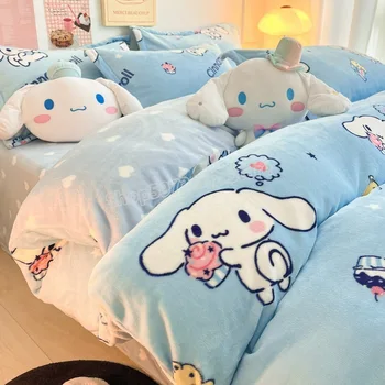 Натуральное стеганое одеяло из молочного бархата Sanrio Kuromi Cinnamoroll Hello Kitty, зимний пододеяльник с высоким содержанием грамма, постельные принадлежности, цельные принадлежности