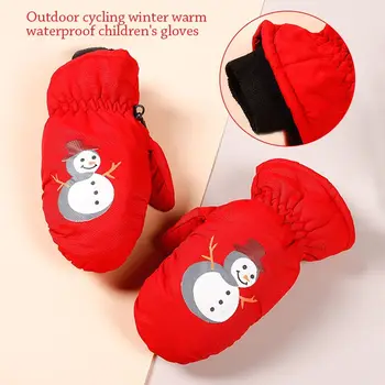 Нескользящие детские лыжные перчатки, мультяшные толстые теплые непромокаемые варежки, ветрозащитные милые спортивные перчатки для детей 2-5 лет