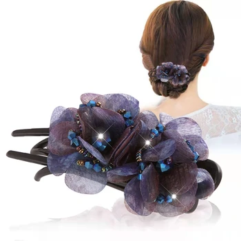 Новая Корейская художественная заколка для волос из шелковой ткани Rose Blossom 