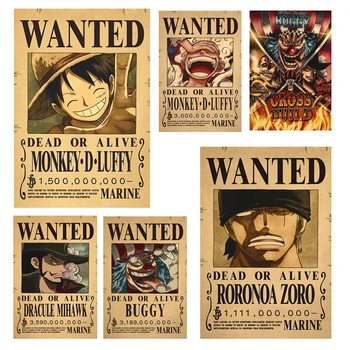 Новое Снаряжение Bounty Gear 5 Nika One Piece аниме Фигурка Луффи Винтажные Плакаты Wanted Warrant Украшение стен детской комнаты Игрушки Подарки