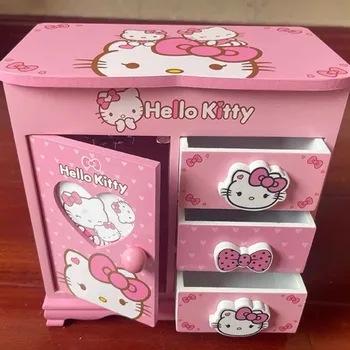 Новый аниме мультфильм Hello Kitty Kuromi My melody cute kawaii style girl music деревянные украшения коробка для хранения ювелирных изделий оптом