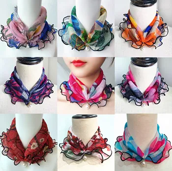 Новый модный Кружевной шарф-ожерелье, креативный шарф с подвеской из искусственного жемчуга, Шифоновый шарф-петля для женской одежды и аксессуаров