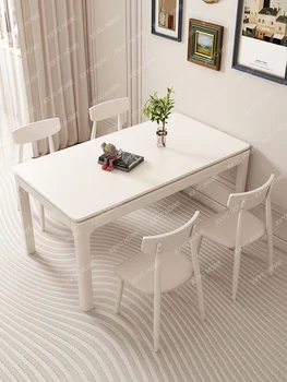 Обеденный стол из каменной плиты Для небольшой квартиры, обеденный стол из белого массива дерева, Прямоугольный набор обеденных столов и стульев