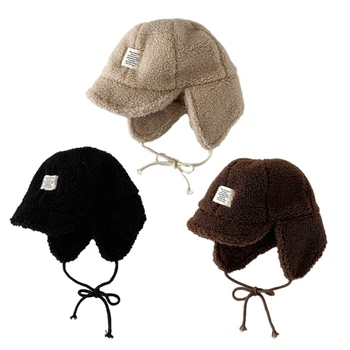 Однотонная детская шапочка, Зимние Теплые шапочки, Регулируемые шапки Lei Feng, Защита ушей, плюшевый капор, ветрозащитный для мальчиков и девочек