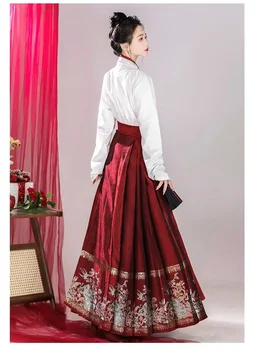 Оригинальная юбка с лошадиной мордой династии Мин, традиционный китайский женский комплект с рукавами Hanfu Aircraft, Элегантные рубашки в стиле ретро, 2 шт./компл.