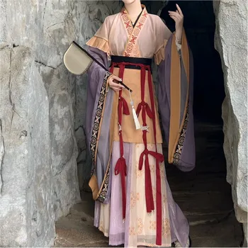 Оригинальное женское платье Hanfu Восстанавливает традицию Wei Jin с широкими рукавами и юбкой с восемью разрезами в стиле Северной и южной династии Hanfu.