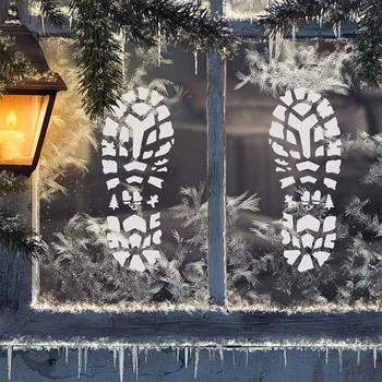 Отпечатки ног Санта-Клауса на полу, Трафареты следов Санта-Клауса, Отпечатки ботинок Санта-Клауса и трафареты снежинок, шаблон