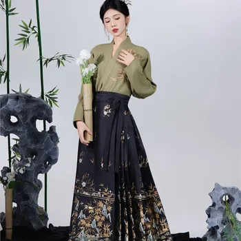 Платье Hanfu Ming Made с рукавом-самолетиком, имитация макияжа, юбка с изображением Лошадиного лица, новый женский повседневный костюм Hanfu в китайском стиле