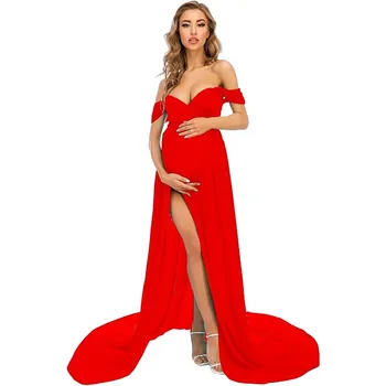 Платье для беременных для фотосессии, шифоновое платье для беременных с разрезом, платья для беременных с длинным шлейфом