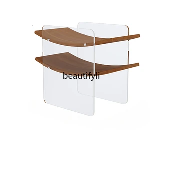 Прозрачный Акриловый Минималистичный Дизайн Боковой шкаф для дивана Гостиная Простой Выдвижной Приставной столик из массива Дерева Угловой столик