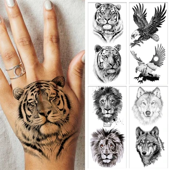 Реалистичные временные татуировки Тигра для женщин, взрослых мужчин, Орла, Волка, Креста, поддельная татуировка, 3D Водонепроницаемое украшение для боди-арта, бумага для татуировки