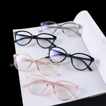 Ретро Корейские Мужчины Женщины Круглые Пластиковые Блокирующие Очки Очки Оптические очки Кошачий глаз Очки