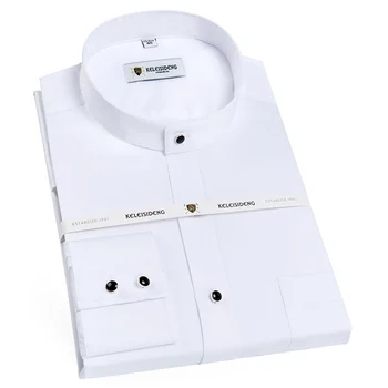 Роскошная мужская рубашка с воротником-стойкой из мерсеризованного хлопка, однотонные мужские рубашки белого цвета, Удобная одежда обычного кроя