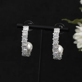 Роскошные встроенные серьги-кольца с жемчугом для женщин, серьги в ювелирных украшениях, элегантные серьги с кубическим цирконием Mirco в Дубае, свадебные A0174