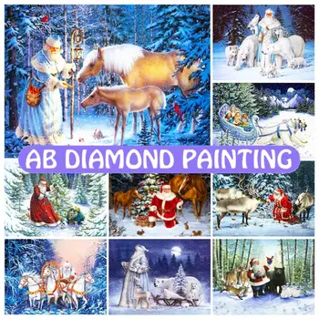 Серия AB Diamond Painting Санта-Клаус и животные, 5D Рождественская Мозаика, Горный хрусталь, Набор для вышивания крестиком, Сделай сам, Домашний декор
