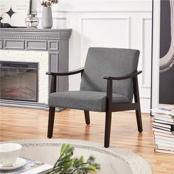 Современный акцентный стул Alden Design середины века с деревянной рамой, темно-серая ткань