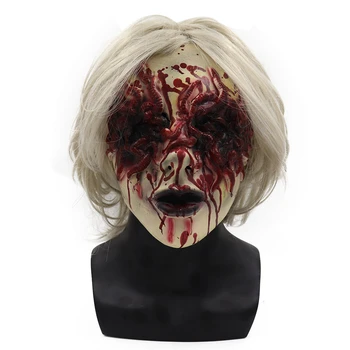 Страшная маска на Хэллоуин Жуткий кровавый монстр Дьявол Женщины-ведьмы С белыми волосами Косплей Костюмированная вечеринка Ужас Кровавый реквизит