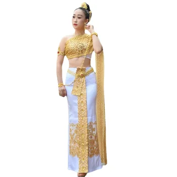 Традиционная винтажная одежда Таиланда, Женские топы, блузка, юбка, костюм для фестиваля Сонгкран, Сценическое представление, Азиатская одежда