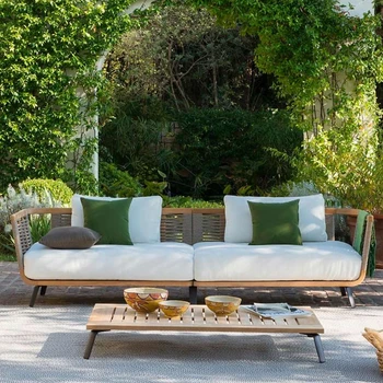 Уличный диван из ротанга, сад под открытым небом, внутренний двор, водонепроницаемый солнцезащитный крем для отдыха, жилая терраса из массива дерева