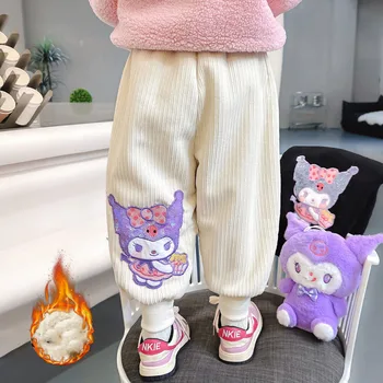Хлопчатобумажные брюки Sanrio Kuromi с милым аниме, детские зимние Теплые Плюшевые Утепленные брюки, Игрушки для отдыха, Подарки для девочек