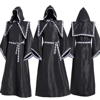 Хэллоуин Черный костюм волшебника Gowny одежда для взрослых Coss Черная ведьма ужасов Маскарадный костюм Смерти скелета