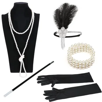 Чарлстонская вечеринка 1920-х годов, хлопушка для девочек, повязка на голову со стразами, жемчужное ожерелье, браслет, мундштук для сигарет, набор аксессуаров 