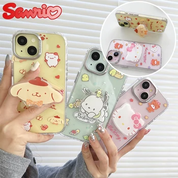 Чехол для телефона Sanrio Hello Kitty для iPhone 15 14 13 12 11 Pro Max Противоударный кронштейн для ремня Прозрачный жесткий чехол для задней панели Подарки