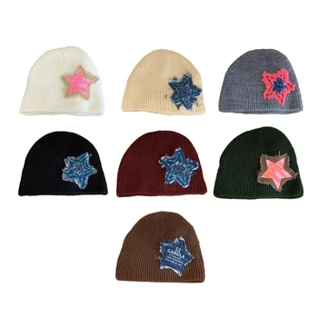 Шляпа со звездными нашивками в стиле Y2K, уличная Ветрозащитная шляпа ручной работы, вязаная крючком для девочки DXAA