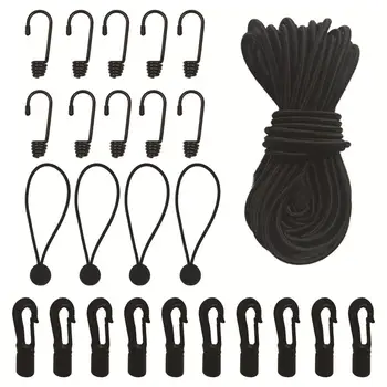 Эластичный банджи-шоковый шнур с крючками Длиной 15,9 м, банджи-шары, багажные ремни, эластичная веревка для водных видов спорта, лодка, кемпинг