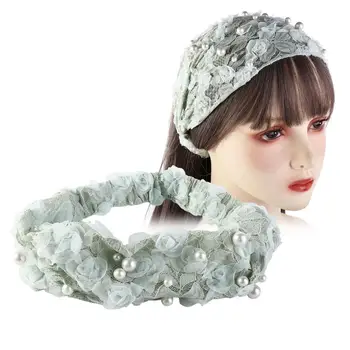 Элегантная модная для девочек нескользящая сетчатая повязка с цветочным кружевом по бокам, женские повязки для волос, Корейская повязка на голову