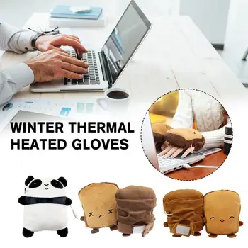 Электрические нагревательные перчатки без пальцев для студентов, офисных работников, зимняя мультяшная плюшевая грелка для рук с тепловым подогревом для помещений